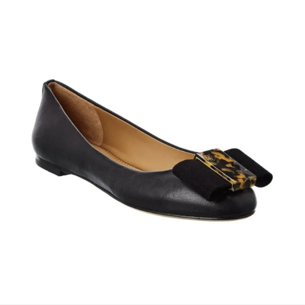 EUC Tory Burch Women's Chase Nappa Leather Bow Tie Ballet Flat - Size 9 - Picture 1 of 4